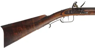 Southern Mountain Rifle, 
.50 caliber, 42" Rice swamped barrel,
Chambers Ketland flintlock, 
curly maple, iron, used
